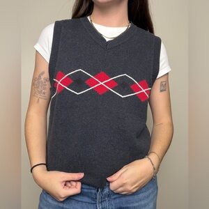 Vintage Diamond pattern red and grey sweater vest size XXL (RUNS SMALL)
